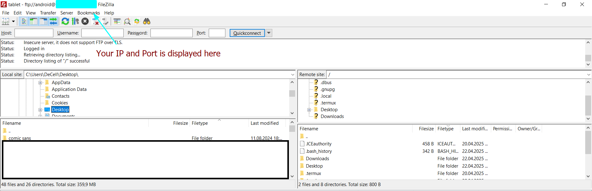 Connect to FTP via FileZilla